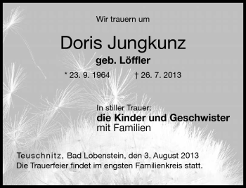 Traueranzeige von Doris Jungkunz von Neue Presse Coburg