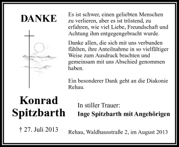 Traueranzeige von Konrad Spitzbarth von Frankenpost