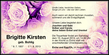 Traueranzeige von Brigitte Kirsten von Südthüringer Presse