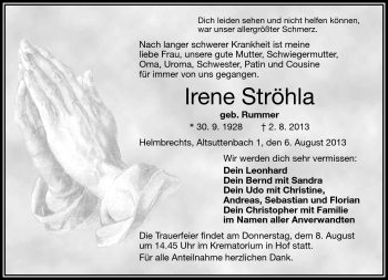 Traueranzeige von Irene Ströhla von Frankenpost