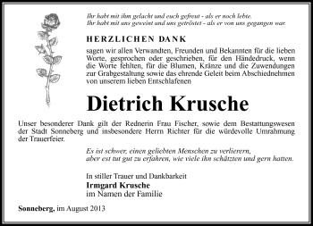 Traueranzeige von Dietrich Krusche von Südthüringer Presse