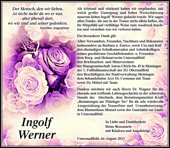 Traueranzeige von Ingolf Werner von Südthüringer Presse