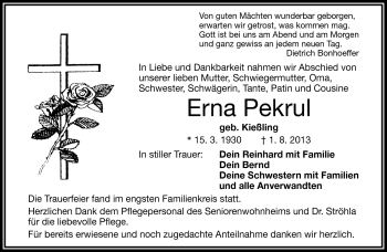 Traueranzeige von Erna Pekrul von Frankenpost