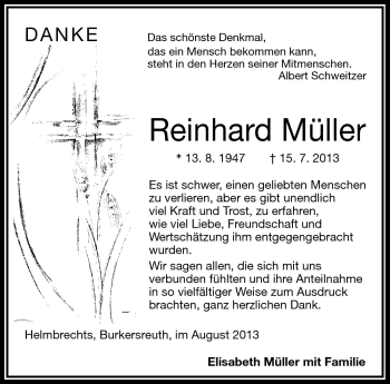 Traueranzeige von Reinhard Müller von Frankenpost