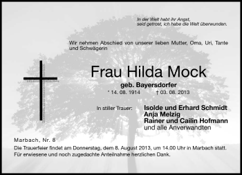 Traueranzeige von Hilda Mock von Neue Presse Coburg