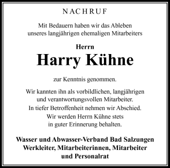 Traueranzeige von Harry Kühne von Südthüringer Presse