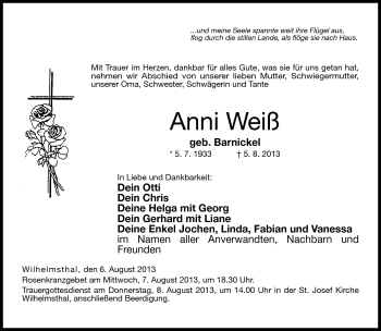 Traueranzeige von Anni Weiß von Neue Presse Coburg