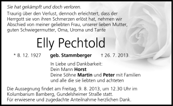 Traueranzeige von Elly Pechold von Neue Presse Coburg
