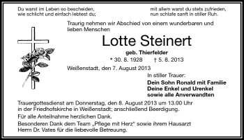 Traueranzeige von Lotte Steinert von Frankenpost
