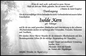 Traueranzeige von Isolde Kern von Südthüringer Presse