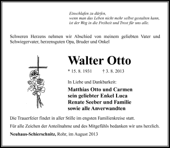 Traueranzeige von Walter Otto von Südthüringer Presse