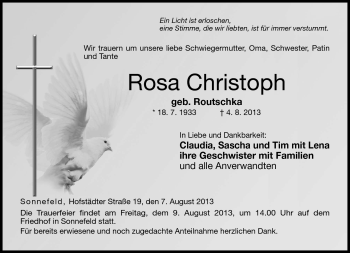 Traueranzeige von Rosa Christoph von Neue Presse Coburg
