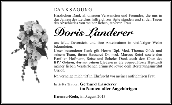 Traueranzeige von Doris Landerer von Südthüringer Presse