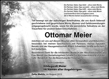 Traueranzeige von Ottomar Meier von Südthüringer Presse
