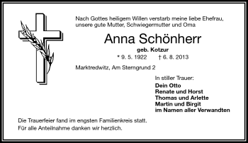 Traueranzeige von Anna Schönherr von Frankenpost