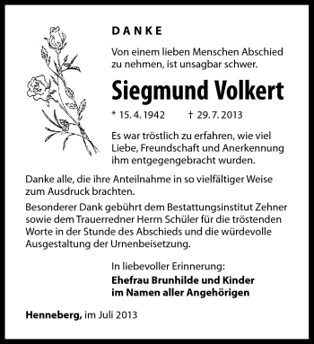 Traueranzeige von Siegmund Volkert von Südthüringer Presse