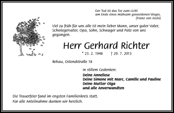 Traueranzeige von Gerhard Richter von Frankenpost