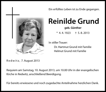 Traueranzeige von Reinilde Grund von Neue Presse Coburg