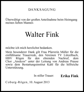 Traueranzeige von Walter Fink von Neue Presse Coburg