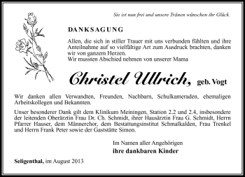 Traueranzeige von Christel Ullrich von Südthüringer Presse