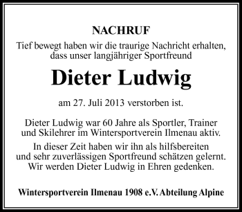 Traueranzeige von Dieter Ludwig von Südthüringer Presse