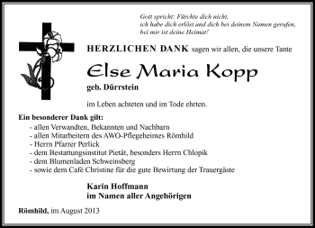 Traueranzeige von Else Maria Kopp von Südthüringer Presse