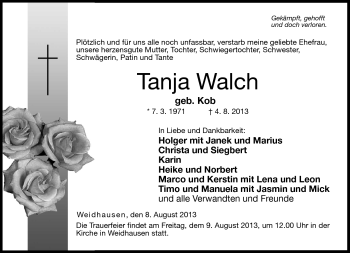 Traueranzeige von Tanja Walch von Neue Presse Coburg