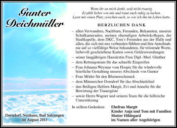 Traueranzeige von Gunter Deichmüller von Südthüringer Presse