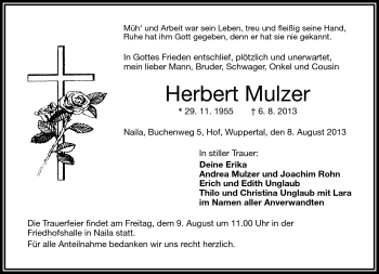 Traueranzeige von Herbert Mulzer von Frankenpost