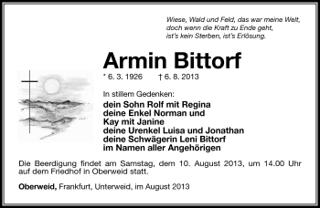 Traueranzeige von Armin Bittorf von Südthüringer Presse