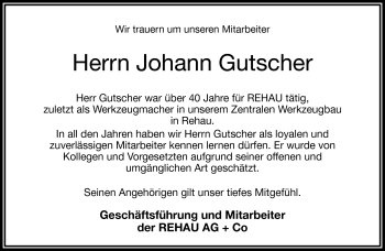 Traueranzeige von Johann Gutscher von Frankenpost