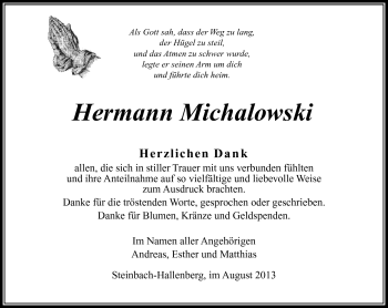 Traueranzeige von Hermann Michalowski von Südthüringer Presse