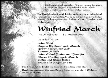 Traueranzeige von Winfried March von Südthüringer Presse