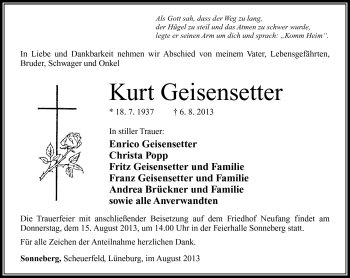 Traueranzeige von Kurt Geisensetter von Südthüringer Presse