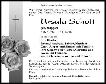 Traueranzeige von Ursula Schott von Südthüringer Presse