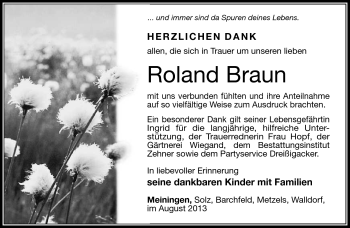 Traueranzeige von Roland Braun von Südthüringer Presse