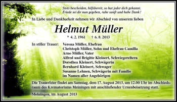 Traueranzeige von Helmut Müller von Südthüringer Presse