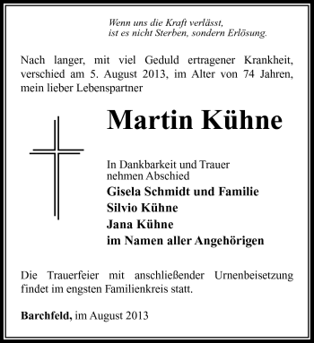 Traueranzeige von Martin Kühne von Südthüringer Presse