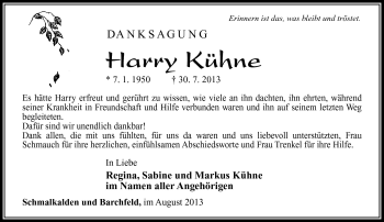 Traueranzeige von Harry Kühne von Südthüringer Presse