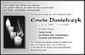 Traueranzeige von Erwin Danielczyk von Südthüringer Presse