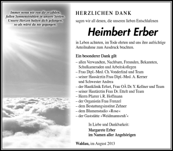Traueranzeige von Heimbert Erber von Südthüringer Presse
