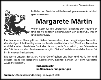 Traueranzeige von Margarete Märtin von Südthüringer Presse