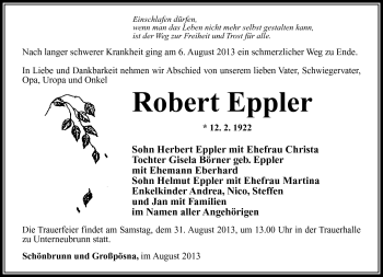 Traueranzeige von Robert Eppler von Südthüringer Presse