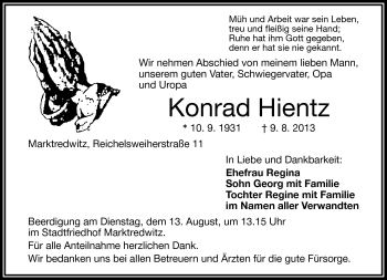 Traueranzeige von Konrad Hientz von Frankenpost