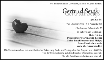 Traueranzeige von Gertrud Seuß von Frankenpost