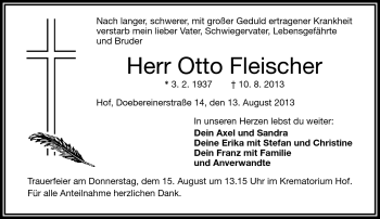 Traueranzeige von Otto Fleischer von Frankenpost