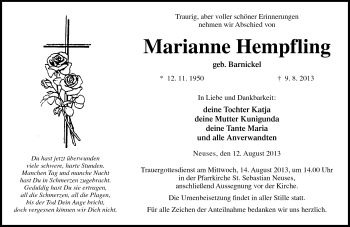 Traueranzeige von Marianne Hempfling von Neue Presse Coburg