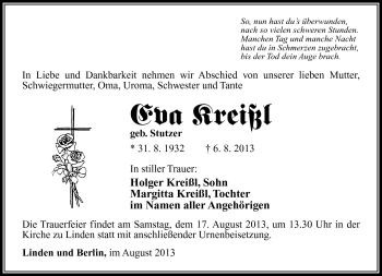 Traueranzeige von Eva Kreißl von Südthüringer Presse