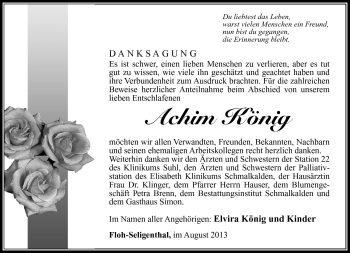 Traueranzeige von Achim König von Südthüringer Presse