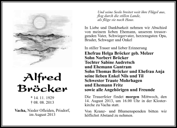 Traueranzeige von Alfred Bröcker von Südthüringer Presse